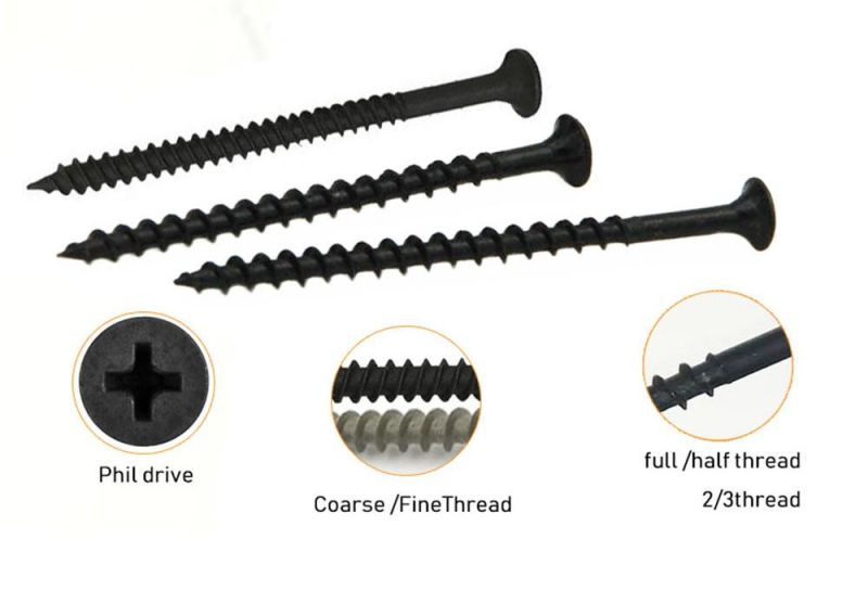 Double or Single Threaded Black Phosphated/Clear Yellow Zinc Plasterboard Gypsum Drywall Screws