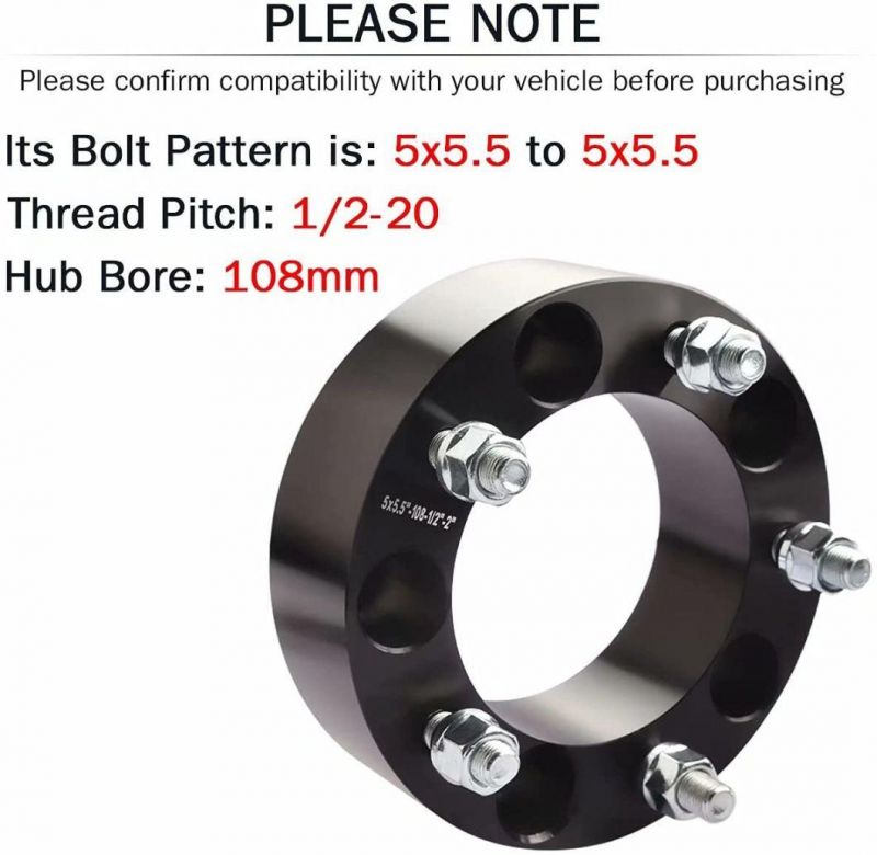 5X5.5 Wheel Spacers with 2" 5 Lug 108mm Hub Bore 1/2-20 Studs