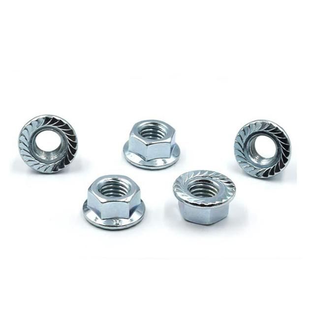 DIN6923 Blue White Zinc Plating Carbon Steel Hexagon Flange Nut with Serration