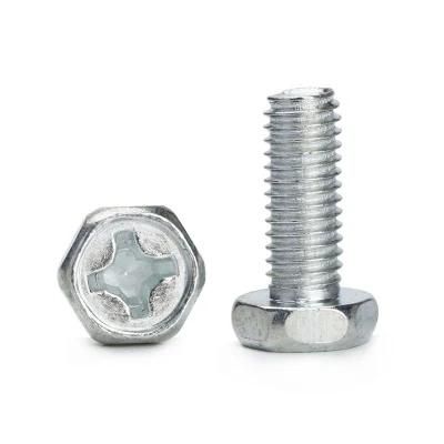 Carbon Steel White Zinc Plated Hexagon Cross Screw Hex Head Phillips Bolt