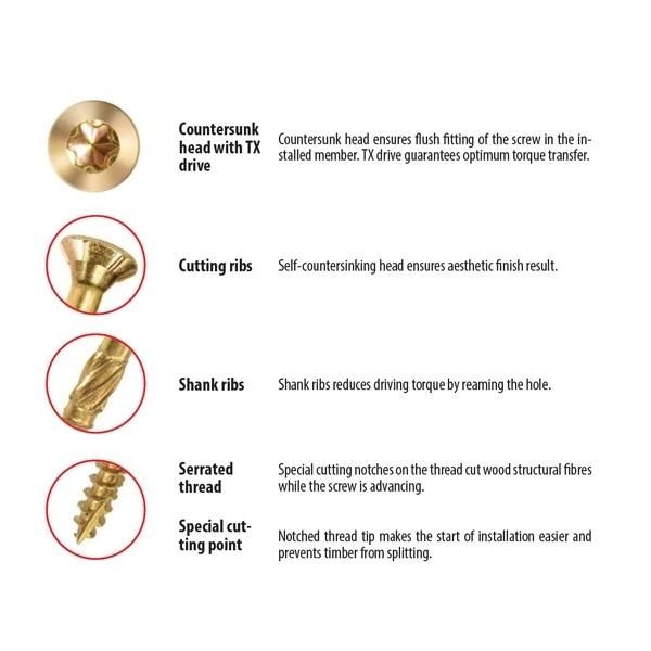 Yellow Zinc Torx Drive Double Countersunk Head Wood Chipboard Screw