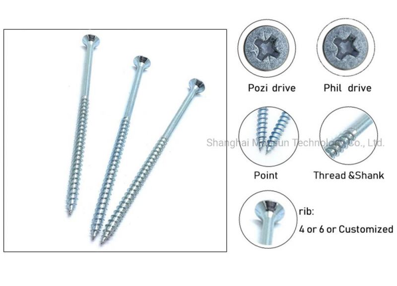 Flat Head Pozidrive White-Blue Zinc Chipboard Screw