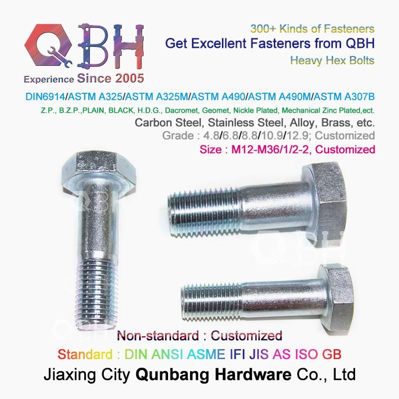 Qbh DIN6914//ASTM A490/A490m/ASTM A307b Carbon Stainless Steel Heavy Hex Bolt with Nut Washer/Eye Bolt/Flange Bolt/Foundation Bolt/T Hammer Head Screw Bolt