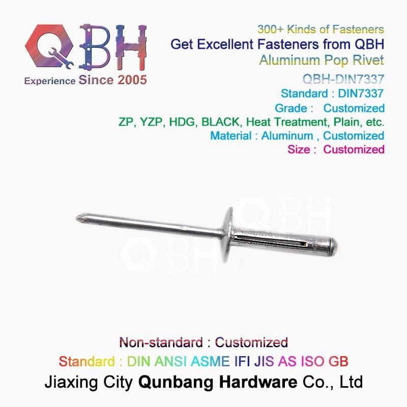 Qbh Customized DIN7337 Aircraft Airplane Plane Use Dome Metal Aluminum/Carbon Steel/Stainless Steel/Brass/Copper Pop Open End Blind Semi Tubular Rivet