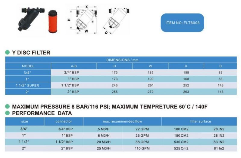 Era Brand PP Pipes and Joints Thread Fittings Y Disc Filter