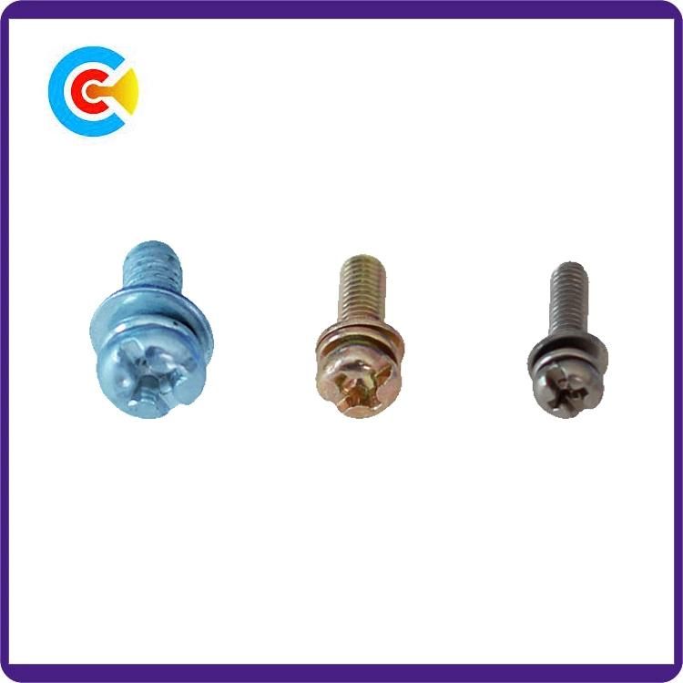DIN/ANSI/BS/JIS Carbon-Steel/Stainless-Steel Spring Washer Combo Pan Head Screws