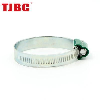 Adjustable Non-Perforated Worm Drive British Type 304ss Stainless Steel Hose Clamp with Color Head Tube Housing, Range 130-165mm