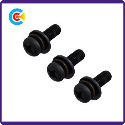 Black Zinc Steel Cross/Phillips Pan Head Screws with Washer
