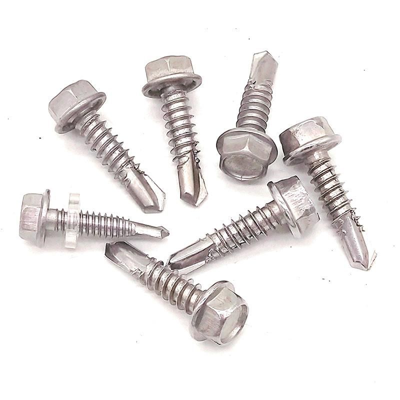 SS304 SS316 Stainless Steel Hex Washer Flange Head Self Drilling Roofing Screw with EPDM Washer DIN7504K