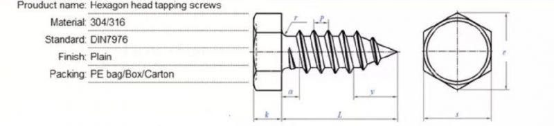 Stainless Steel 18.8 and Copper Brass Hexagon Indent Head Tapping Wood Screws DIN7976