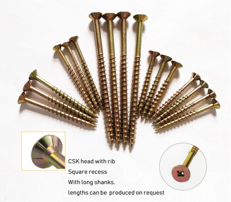 Yellow Zinc Flat Head Square Drive Particalboard Screw