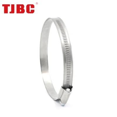 304 Stainless Steel Worm Drive Adjustable Non-Perforation British Type Rubber Hose Clamp with Welded Housing, 120-140mm