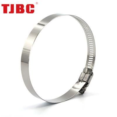 Stainless Steel Perforated and Interlock Design Heavy Duty American Type Worm Drive Hose Clamp for Automobile, Adjustable Range 33-57mm