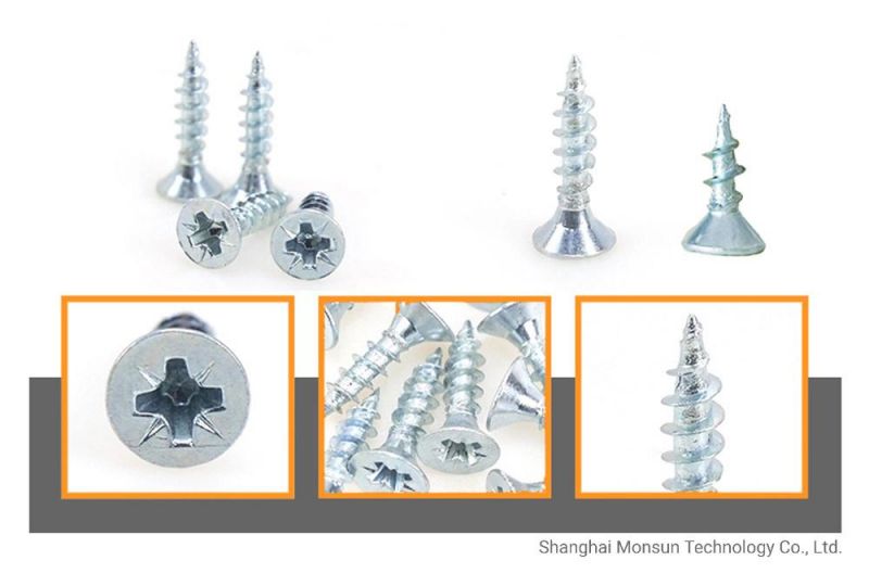 DIN7505A Metric Coarse Pozi Countersunk Head Steel Chipboard Screw/Cross Recess Pz Full Thread Blue Zinc Plated Hinge Tape Screw