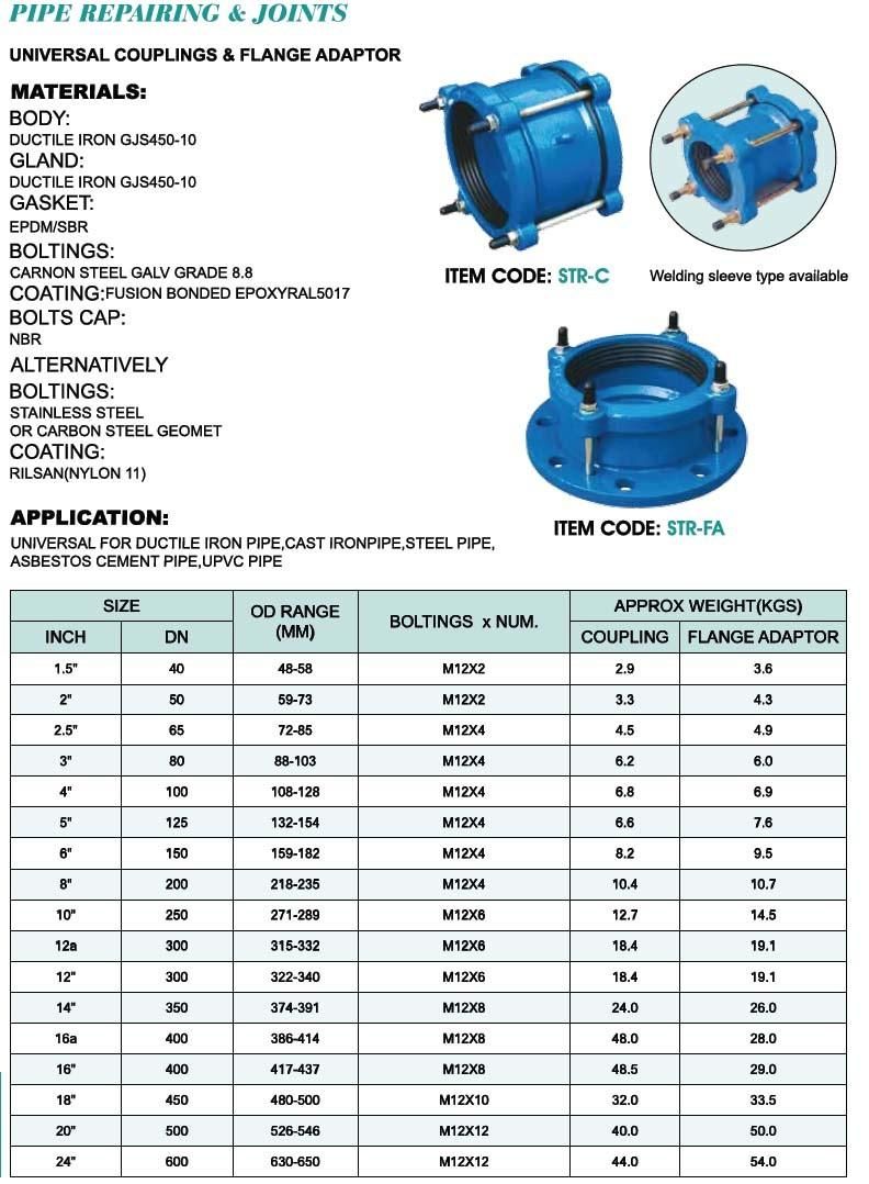 Ductile Cast Iron Universal Sleeve Couplings Flexible Coupling