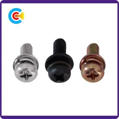 DIN/ANSI/BS/JIS Carbon-Steel/Stainless-Steel Spring Washer Combo Pan Head Screws