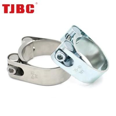 W1 Zinc Plated Steel White Galvanized Heavy Duty Single Bolt Unitary Hose Clamp with Double Layers Robust Bands for Exhaust Pipe, 155-160mm