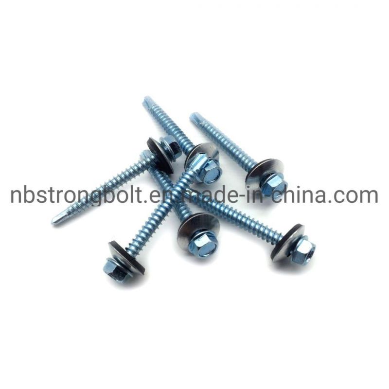Hex. Washer Head Self Drilling Screw with Bonded Washer Drill Zinc Plated #12-14X3" Type Ab