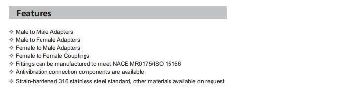 Stainless Steel 15000 Psi Pressure Adapters and Couplings