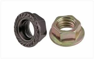 DIN6923 / GB6177 M8 Yellow Plated, Blue White Zinc Palte, Hot Zinc Plate or Black Hex Flange Cap Serrated Lock Nut