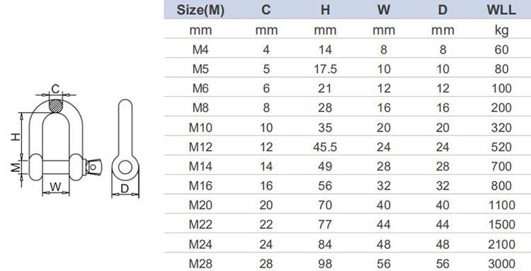 Hot Sale Stainless Steel JIS Type Dee Shackles for Riggings