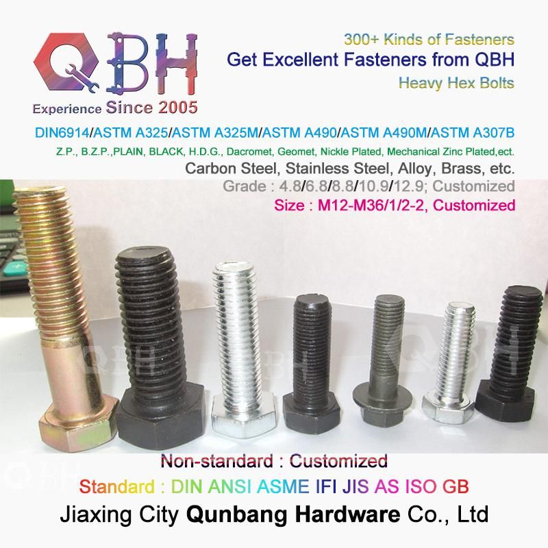 Qbh DIN6914//ASTM A490/A490m/ASTM A307b Carbon Stainless Steel Heavy Hex Bolt with Nut Washer/Eye Bolt/Flange Bolt/Foundation Bolt/T Hammer Head Screw Bolt