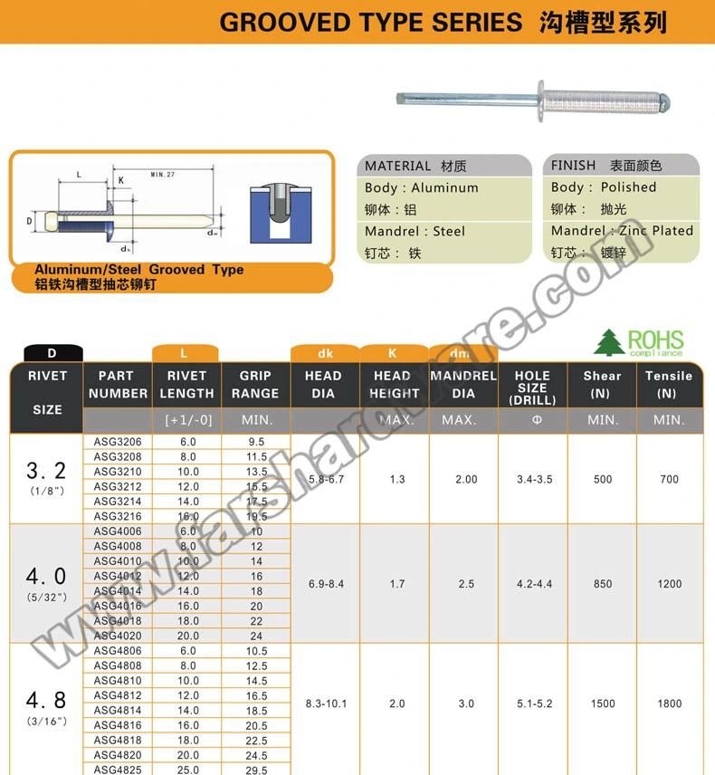Professional Supplier of Grooved Type Pop Rivet Fastener