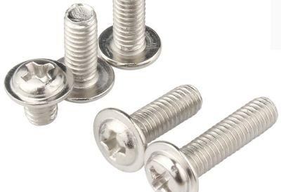 M10-M12 Nickel Plated Cross Round Head Screw with Cushion Screw Bolt Machine Wire Pan Head Screw with Cushion