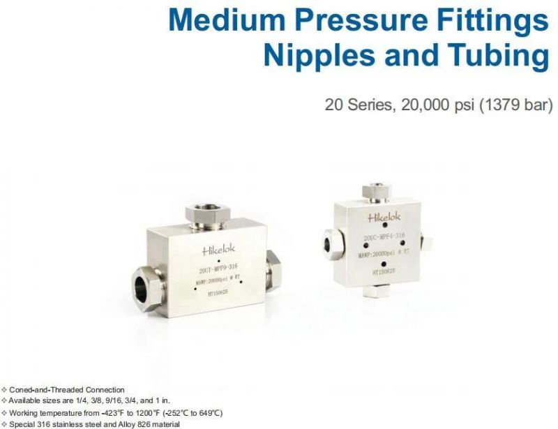 Hikelok Stainless Steel Ultra-High Pressure 20000 Psig Fitting Combination & Joint Fittings