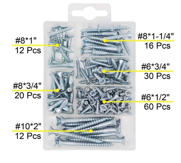 Flat Head Wood Screws Kit, 150 Pieces
