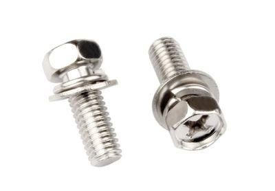 M6-M8 Iron Nickel Plated Cross Recessed External Hexagon Three Combination Screw with Flat Washer Spring Washer Recess Combination Bolt