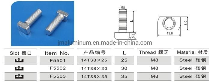 T-Bolt for Aluminum Profile Slot 8/10 Hammer Head, T-Bolt Nut