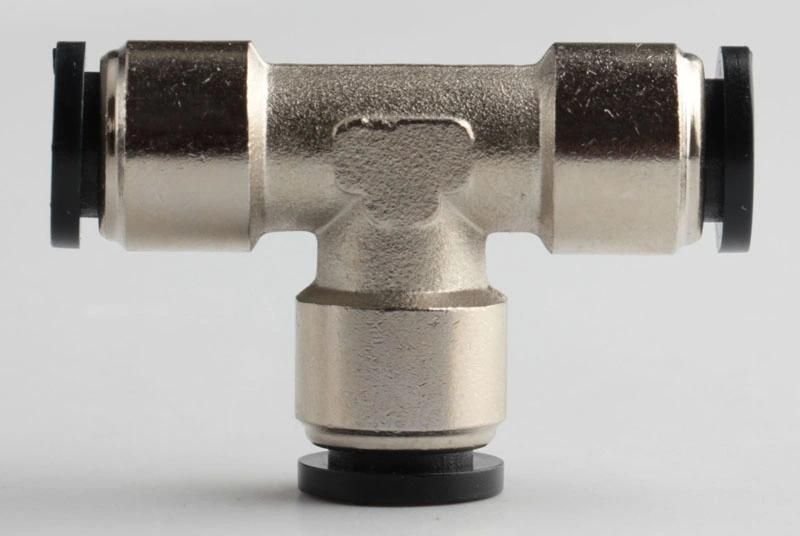Xhnotion Pneumatic Nickel-Plated Brass Push to Connector 6mm Tube Od Union Tee Plastic Sleeve Push in Fitting