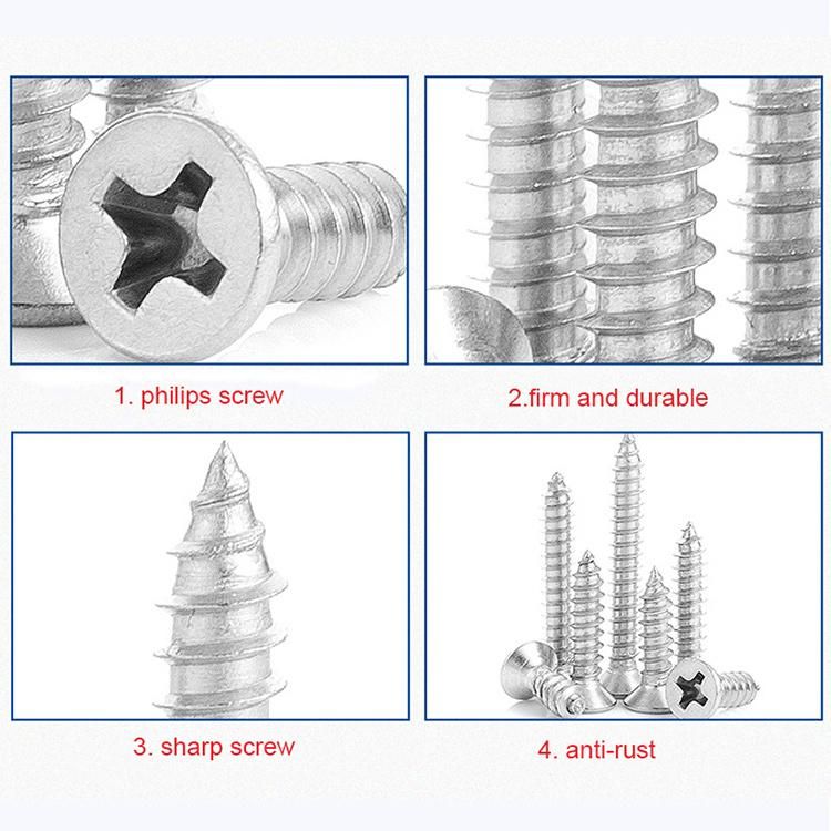 Economical Custom Design Stainless Steel Carbon Steel Fasteners Self Tapping Screws Countersunk Flat Head Threading Screws with Cross Recessed M3 Self-Tapping