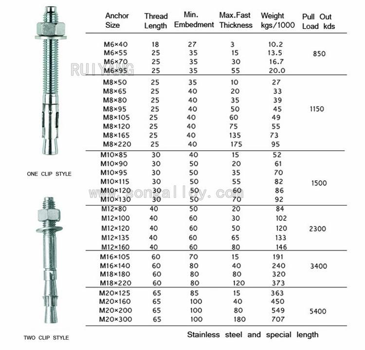 Stainless Steel Expansion Bolt 304 316 Expansion Anchor Bolt and Nut Wedge Expansion Bolt