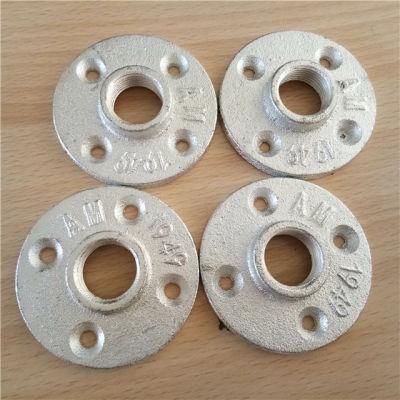 Cold Galvanizing 3/4&quot; 4 Holes DN 20 Malleable Cast Iron Floor Flanges for Industrial Clothes Rack