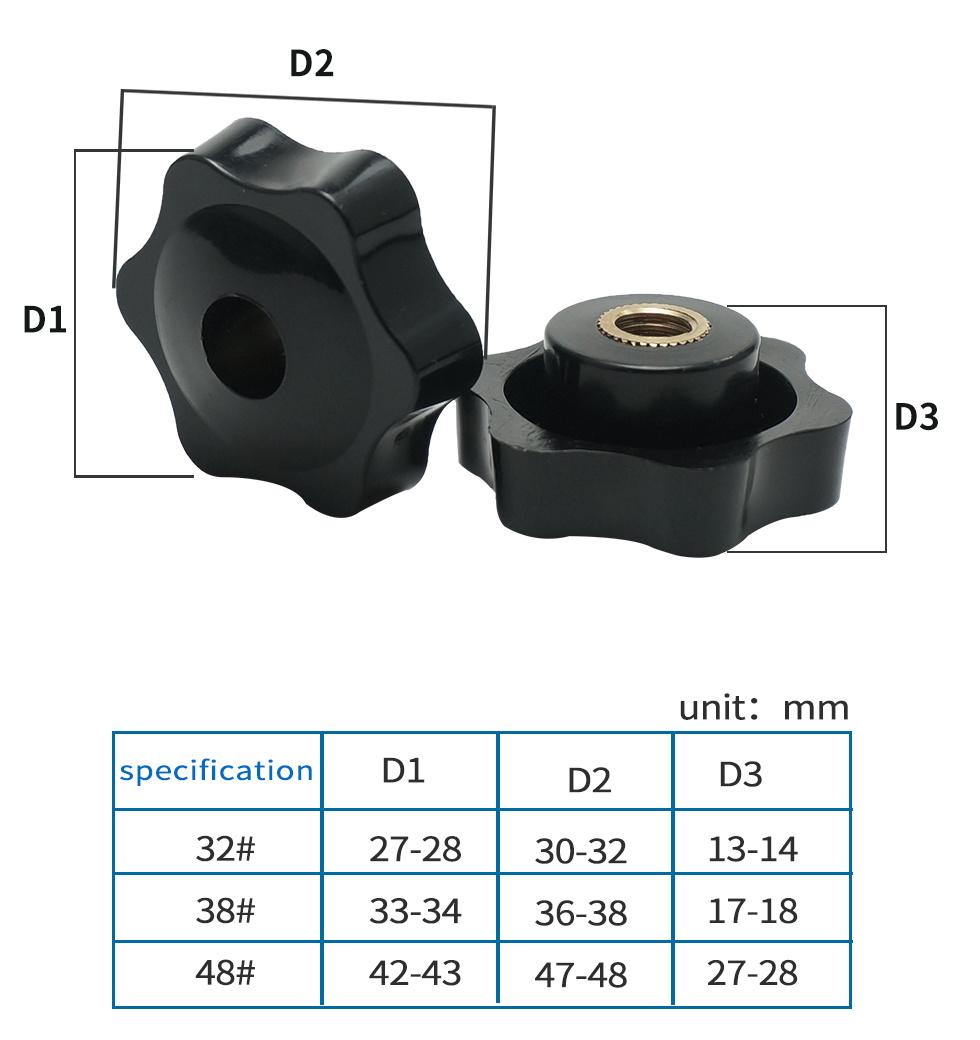 M6 Plum Hand Tighten Nuts Handle Thread Star Mechanical Black Thumb Nuts Clamping Knob Manual Nuts