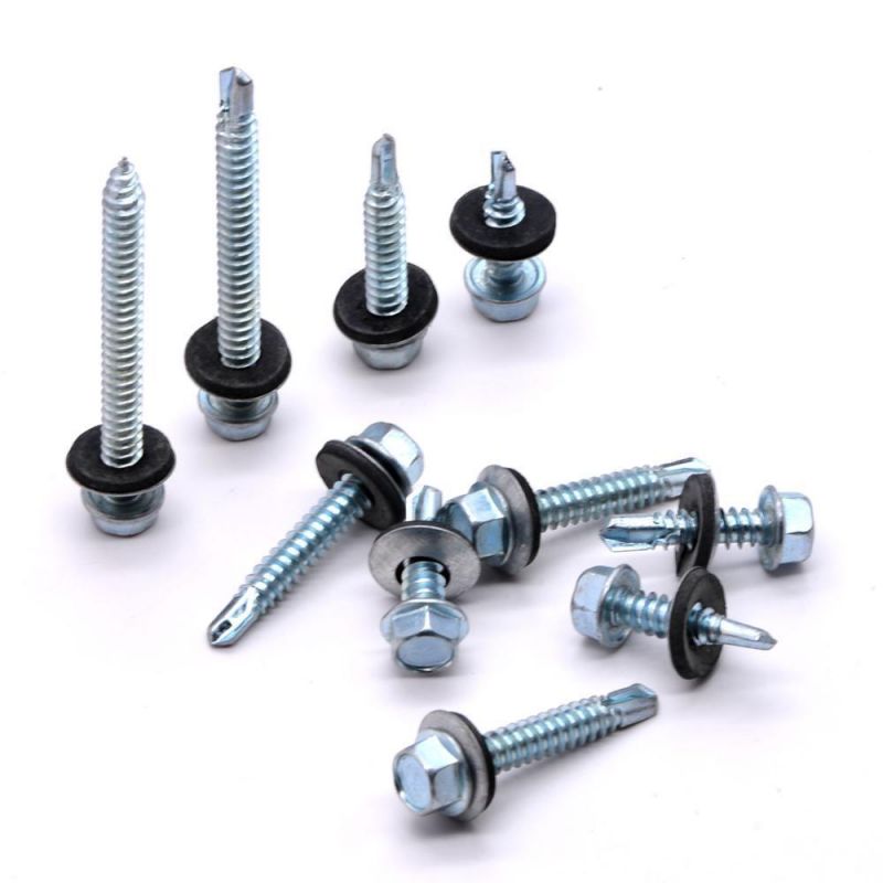 Factory Indented Hex Head Self Drilling Screw Silver Plated Steel with Nylon Round Blue Anodized Inch Zinc Plated Flat ISO