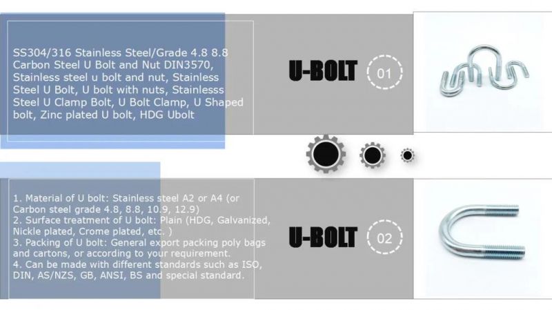 Stainless Steel A2 U Type Bolts with Nut Washer DIN3570