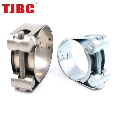 W1 Zinc Plated Steel White Galvanized Heavy Duty Single Bolt Unitary Hose Clamp with Double Layers Robust Bands for Exhaust Pipe, 140-145mm