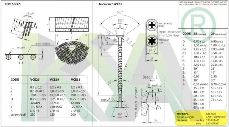 Zinc Pneumatic Torx Head Wire Collated Screw for Furnituring, Industries