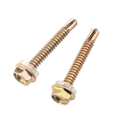 Colored Zinc Plated Indented Hex Washer Head Self Drilling Screws with Washer DIN571