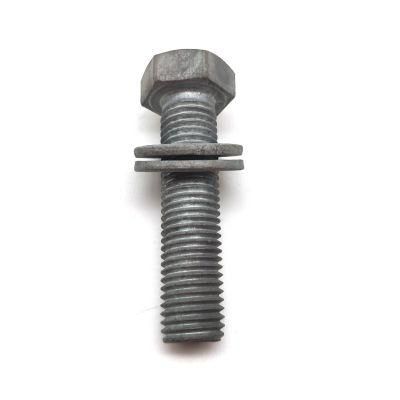 Carbon Steel DIN933 Grade 4.8 5.8 M10 M16 HDG Electric Power Fitting Hex Bolt with Two Washers and Full Thread