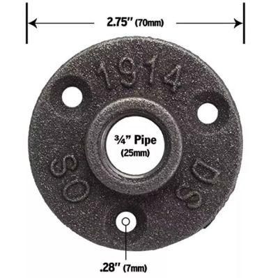 3/4-Inch Grey Malleable Cast Iron Pipe Fittings Floor Flange Bsp Threaded 3 Holes Flange for Towel Hanger