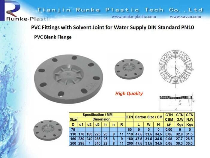 High Quality UPVC Pipe Flange Adapter Plastic Ts Piece Flange PVC Blank Flange UPVC Blind Flange PVC Butterfly Valve Flange DIN Standard for Water Supply Pn10