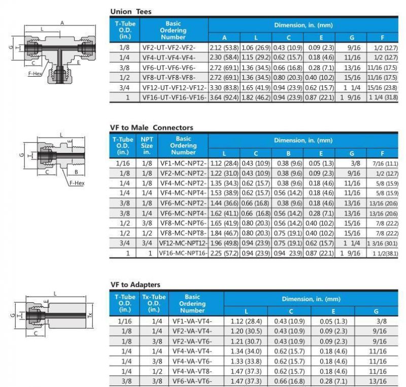 Hikelok Stainless Steel Semiconductor Vacuum Fittings Vacuum Tees