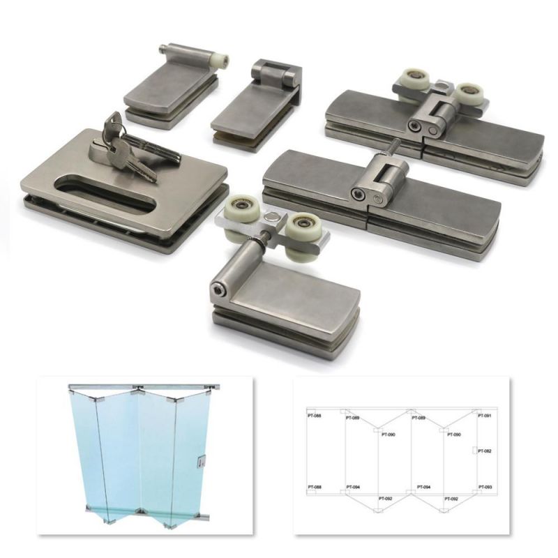 Frameless Glass Stainless Steel Folding Door Patch Fitting for Office