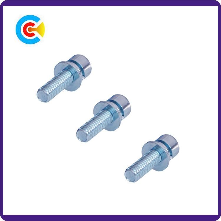 DIN/ANSI/BS/JIS Carbon-Steel/Stainless-Steel 4.8/8.8/10.9 Blue and White Pan Head Combination Screw
