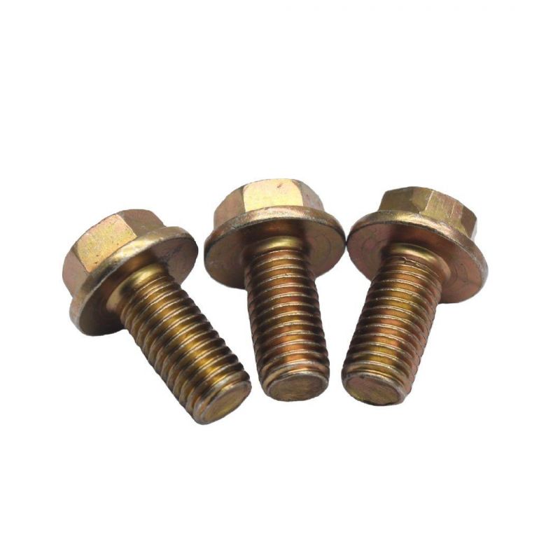 Motorcycle Parts Yellow Zinc Hex Flange Bolt M10 DIN6921 Hexagon Bolt and Nut Serrated Hex Head Flange Bolt