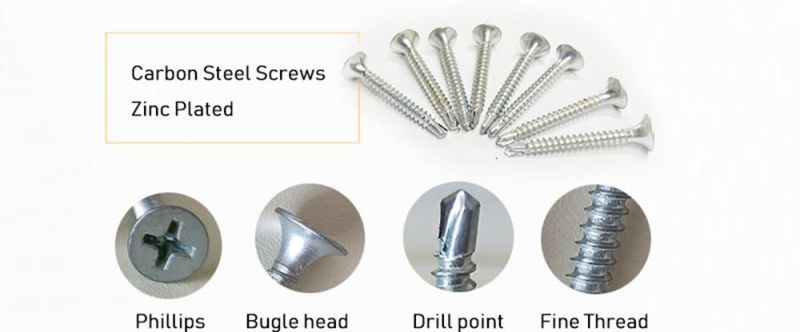 Clear Zinc Plated Cross Recess Phillips #2pH Drive Bugle Head Self Drilling Point Drywall Dry Wall Screw/Plasterboard Screws Factory Wholesale